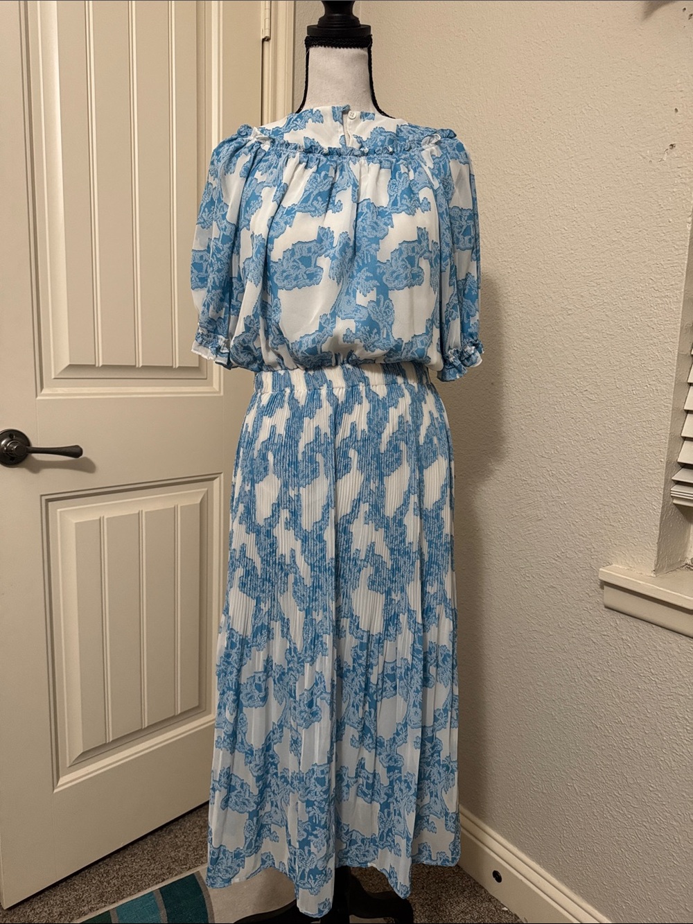 Current Air Blue and White Printed Maxi Dress